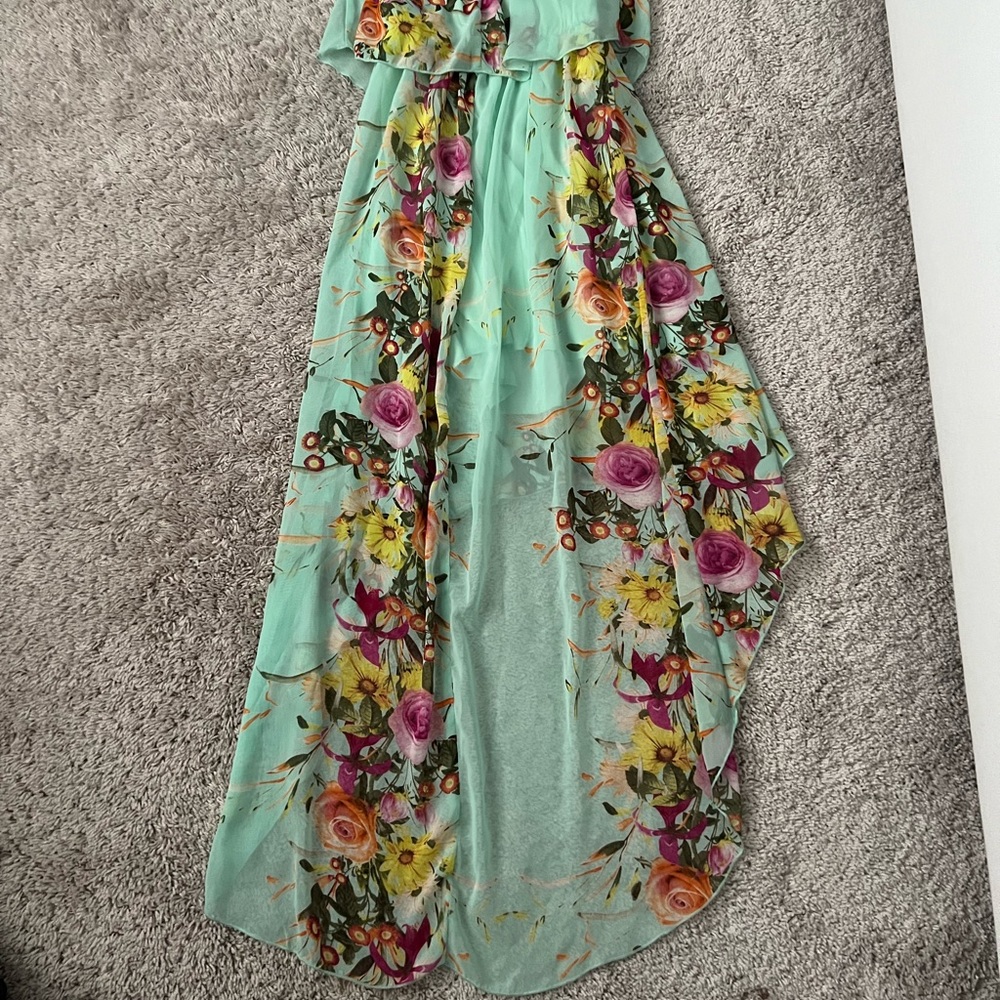 Floral Chiffon Strapless High Low Dress - Picture 6 of 7